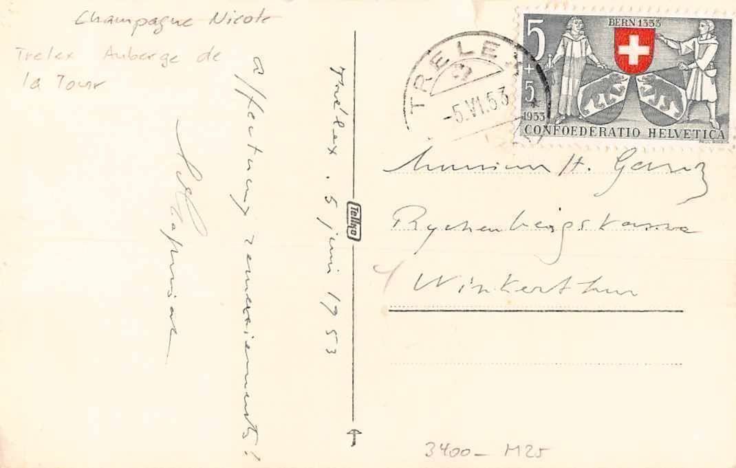 Cartoline postali: SOUVENIR de  TRELEX 1953 – Usato da Winterthur venduto da SchatzchischtliWinti 1