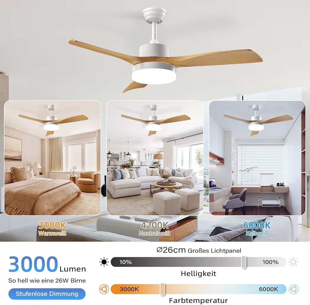 Ventilatoren: EppieBasic Deckenventilator mit Beleuchtung Wohnzimmer:132cm – Neu und originalverpackt aus Zwingen von GxBang 3