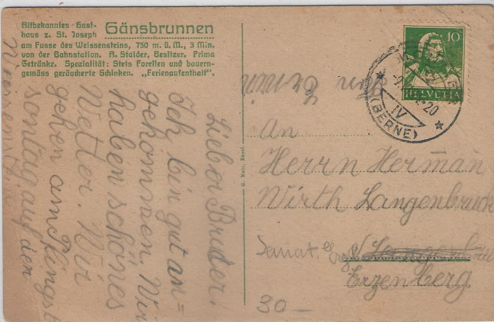 Cartoline postali: Gänsbrunne - Gasthaus St. Joseph – Usato da Ettingen venduto da Kartenplanet 1