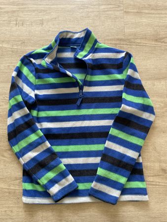 Fleece Pullover gestreift blau gruen Groesse 158