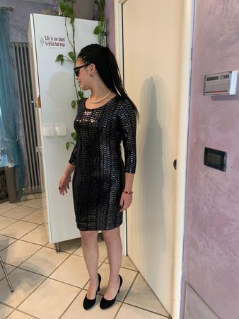 Sexy Damen Cocktailkleid; paillettenbesetzt schwarz silber M