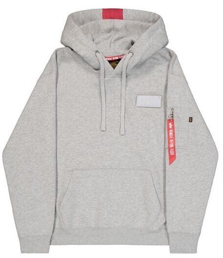 Alpha Industries Maglioni & Felpe: Alpha Industries Red Stripe Hoody Grey Heather L – Nuovo e nell'imballaggio originale da Düdingen venduto da BluePalm