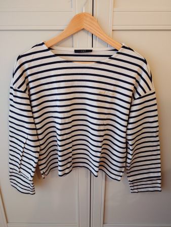 Pullover mit Aufschrift "Oui Oui" | beige/dunkelblau | S