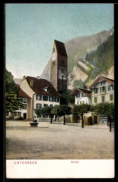 Cartoline postali: AK Unterseen, Marktplatz und Kirche – Usato da Berlin venduto da bartko-reher