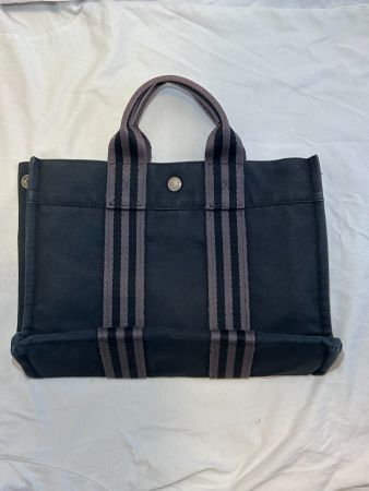 Hermès Foul Tou PM Canvas schwarz grau Beuteltasche