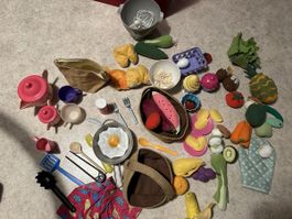 Tolles Kaufmannsladen Zubehör Set, Früchte,Gemüse,Geschirr