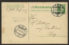 1911 FREUDWIL ( Zürich ) Stabstempel Balkenstempel nach ZUG