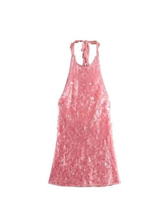 Rosa Pailletten-Minikleid mit Neckholder, Grösse S NEU!
