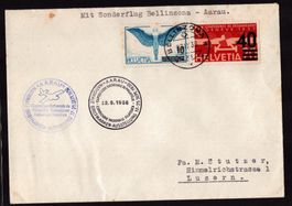 Lettre par avion Bellinzona-Aarau (3 cachets différents)