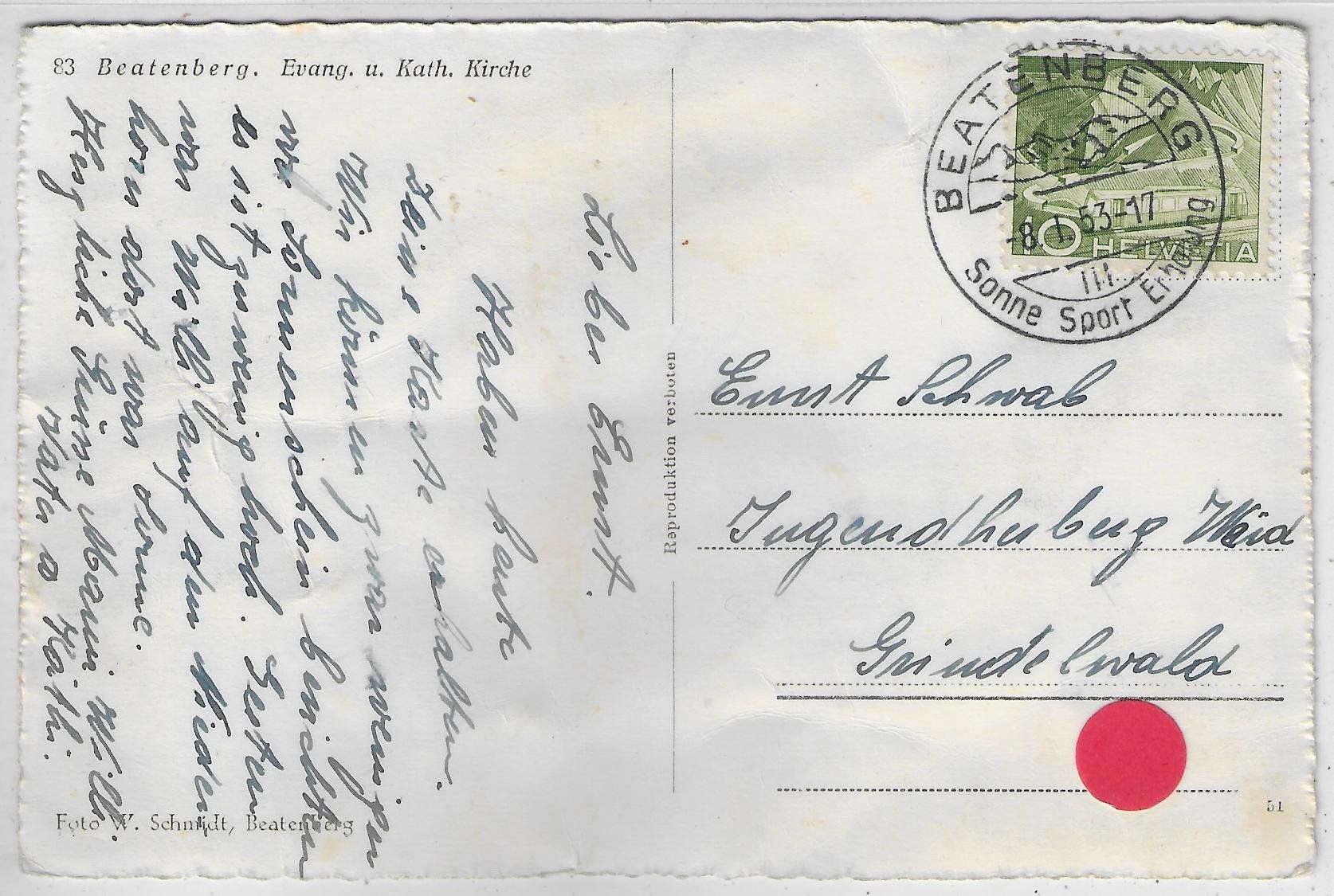 Cartoline postali: Beatenberg - Evang. u. Kath. Kirche im Winter – Usato da Ettingen venduto da Kartenplanet 1