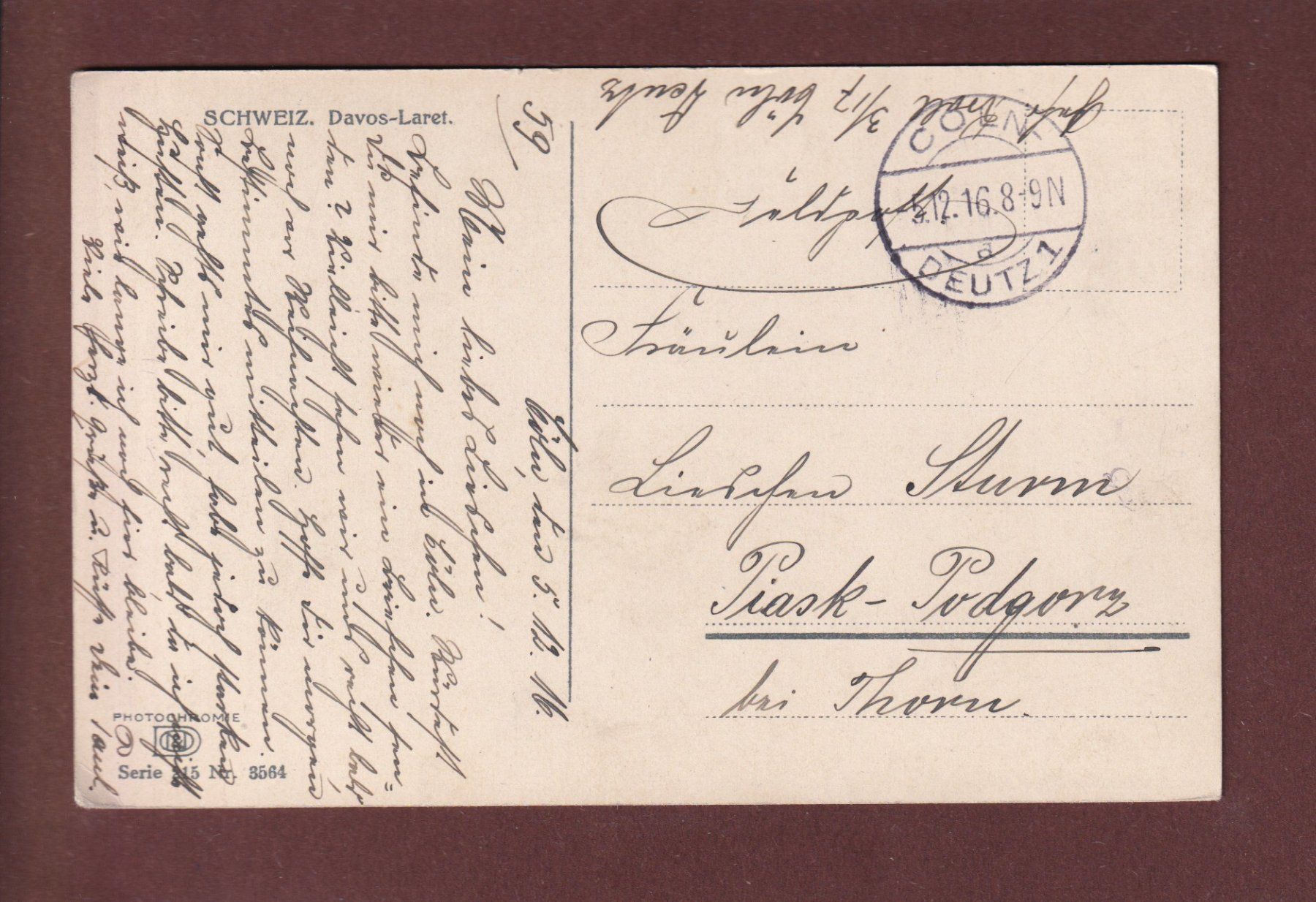 Cartoline postali: DAVOS - LARET - 1916 – Usato da Pully venduto da nicecards 1