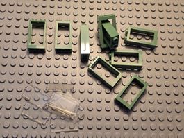 Lego 12x Fenster 1x2x3 (60593) mit Glas Sandgrün