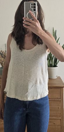 Luftiges Leinen Top in Beige, Grösse M