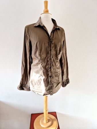 BLUSE 0039 ITALY L 40 TAUPE SAMT , TOP ZU JEANS HOSE ROCK