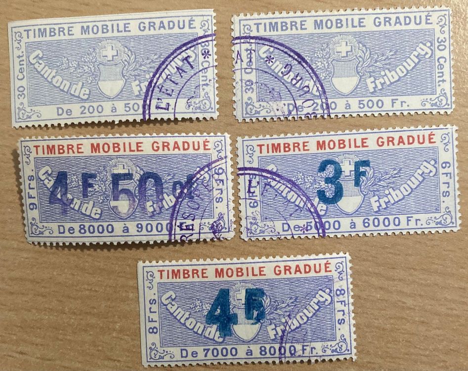 Timbre Mobile Gradué Canton Fribourg - Fiskalmarken (Gebraucht) in ...