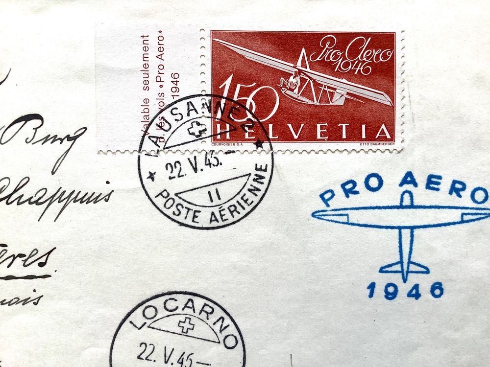 Tutti i francobolli: 1946 Flugpost Pro Aero Laussane - Locarno mit Tab – Usato da Liestal venduto da Skunk02 1