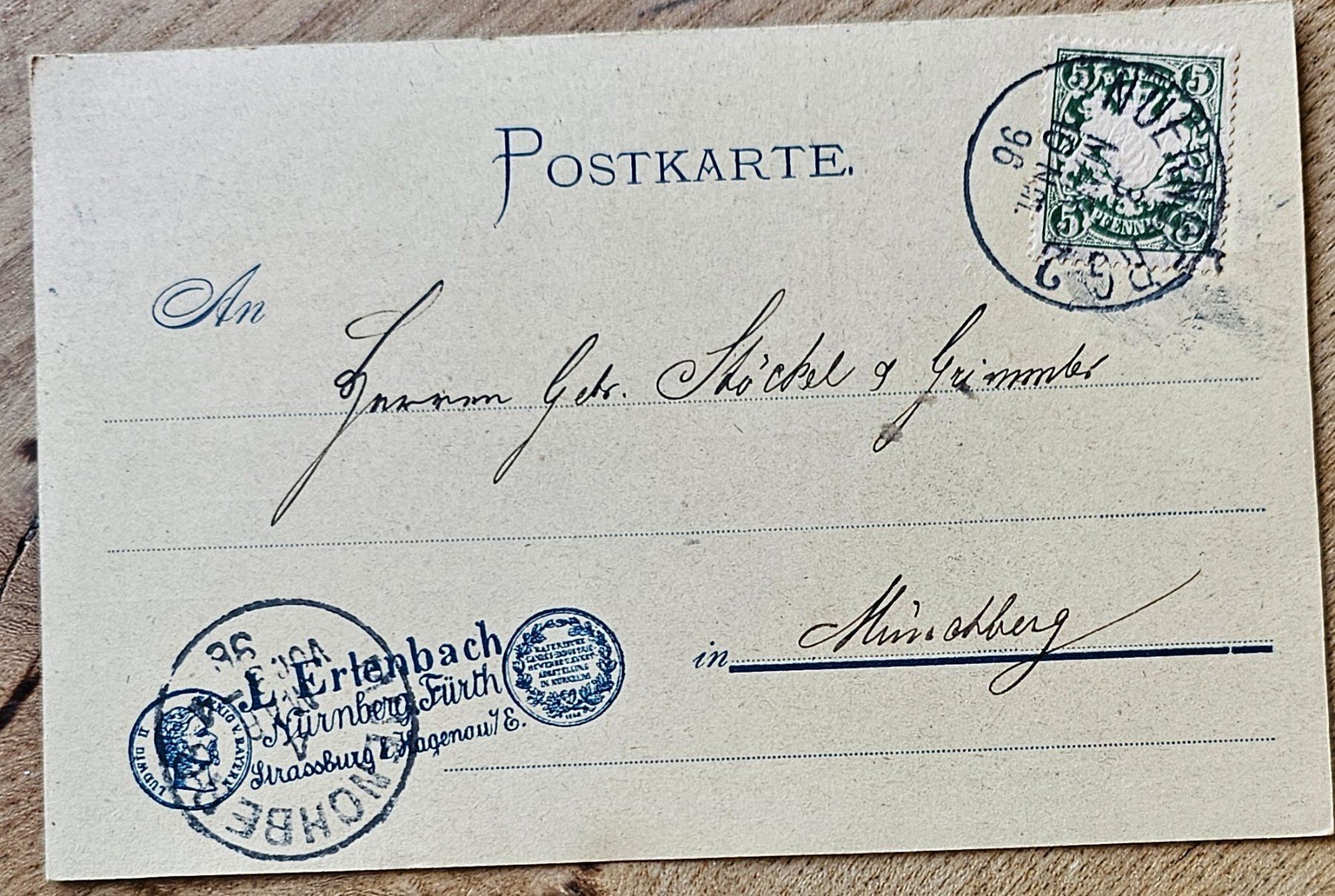 Cartoline postali: BAYERN Postkarte Münchberg, 1896 – Usato da Les Valettes venduto da Nuba1 1
