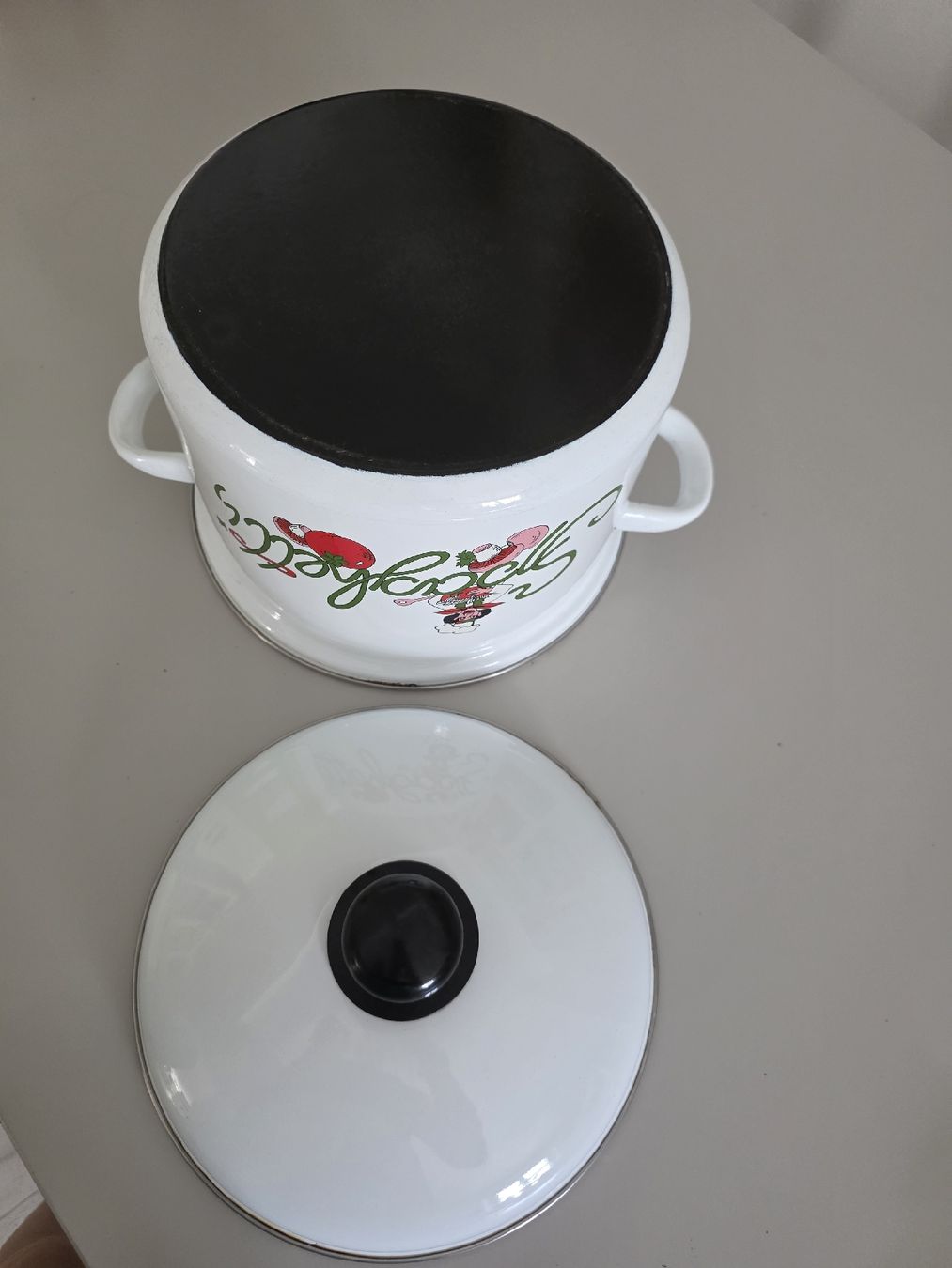 Pentole: Weisser Emailtopf "Spaghetti" Dekor, Vintage Stil 28 cm – Usato da Wigoltingen venduto da Zuckerfee84 3