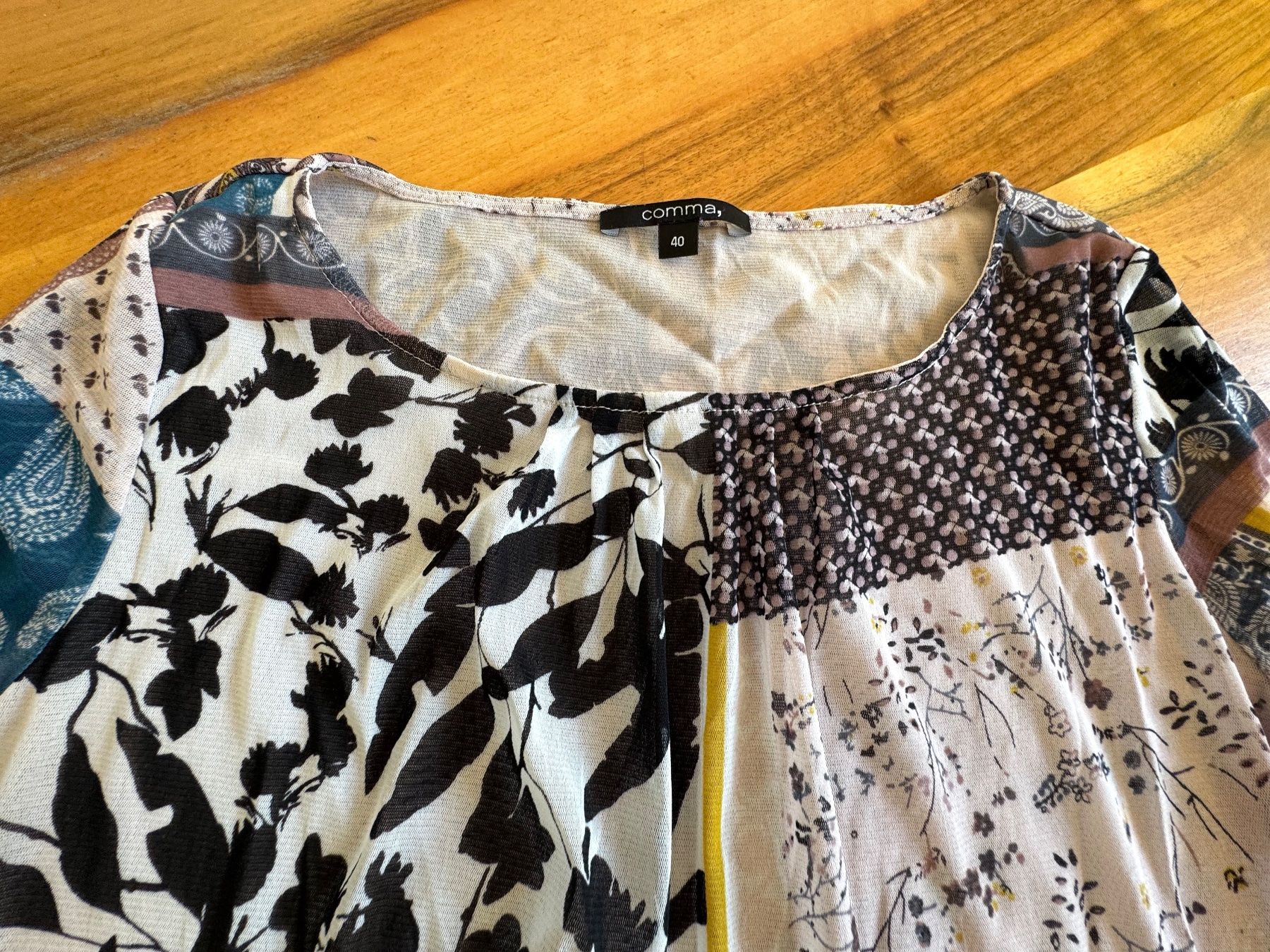 Comma Camicette: Damen Bluse Comma Patchwork Mesh transparente Ärmel Gr. 40 – Usato da Meiringen venduto da tonicandgin 1