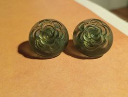 Vintage Ohrclips Grün, Kunststoff, Rosenform, Messing, 50 er