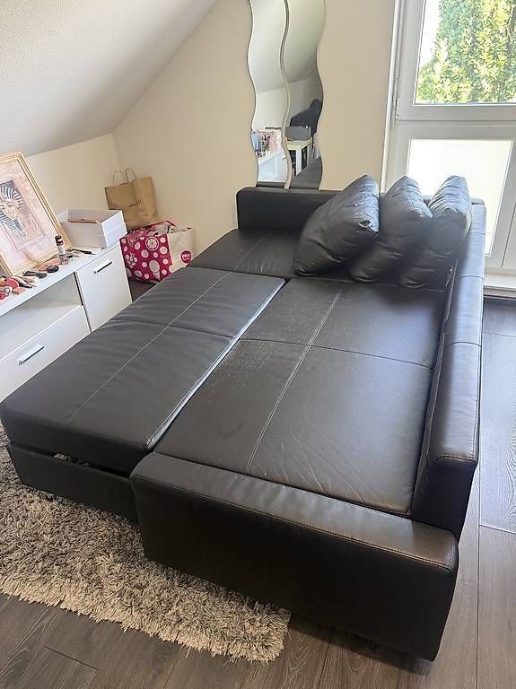 Divani: Schwarzes Leder-Schlafsofa L-Form mit Bettfunktion – Usato da Kaiseraugst venduto da mato.p 2