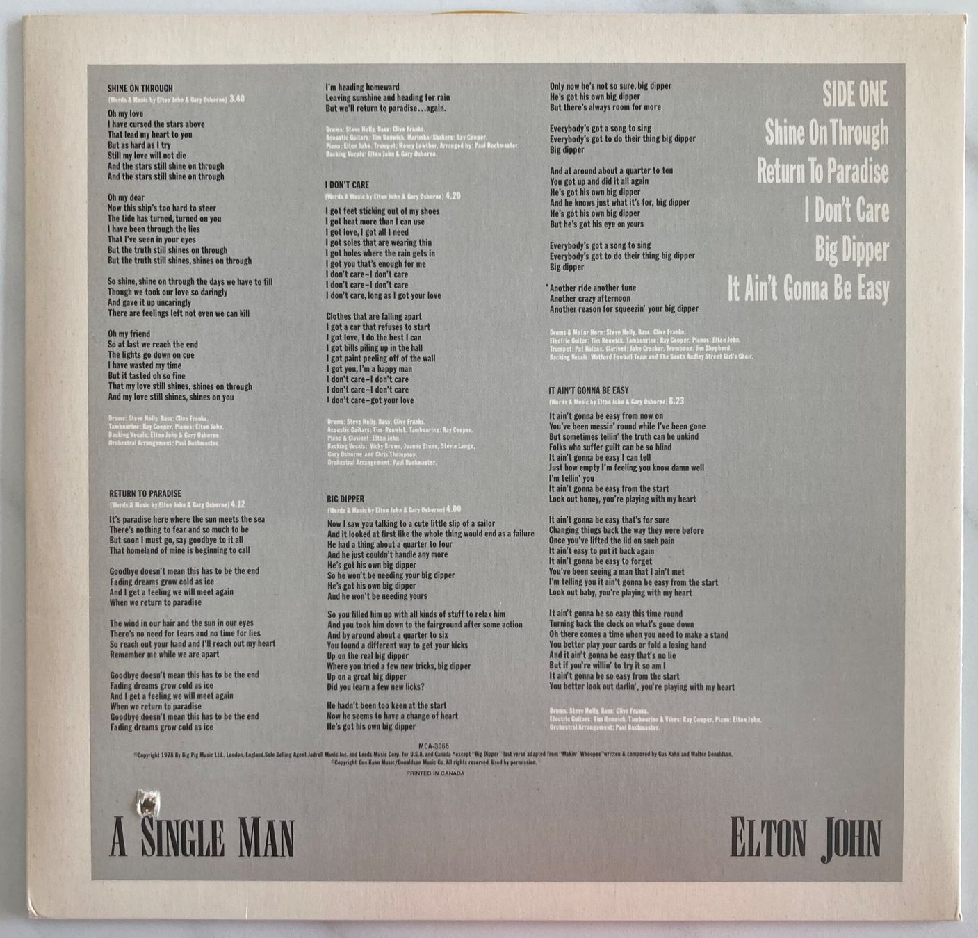 Dischi in vinile: ELTON JOHN - A SINGLE MAN – Usato da Poliez-Pittet venduto da Newtown-Records 3