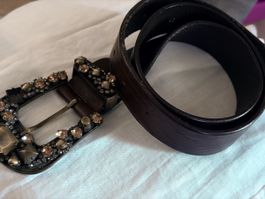 Ceinture cuir Roberta Biagi marron avec strass taille 42
