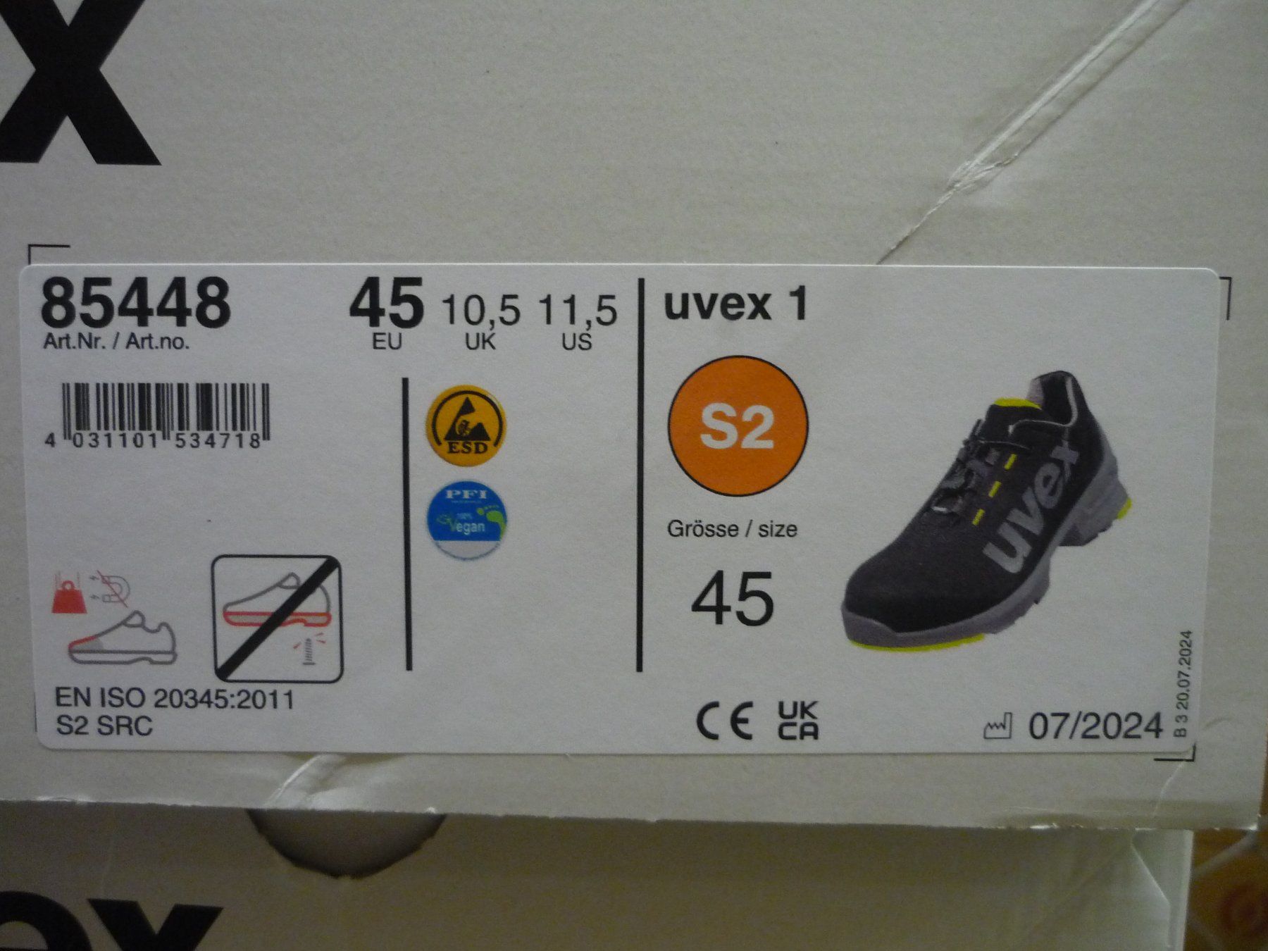 Uvex Scarpe da uomo: Uvex Sicherheits-Halbschuhe 1 S2 SRC 85448 (45) – Nuovo e nell'imballaggio originale da Beringen venduto da Flatretriever 1
