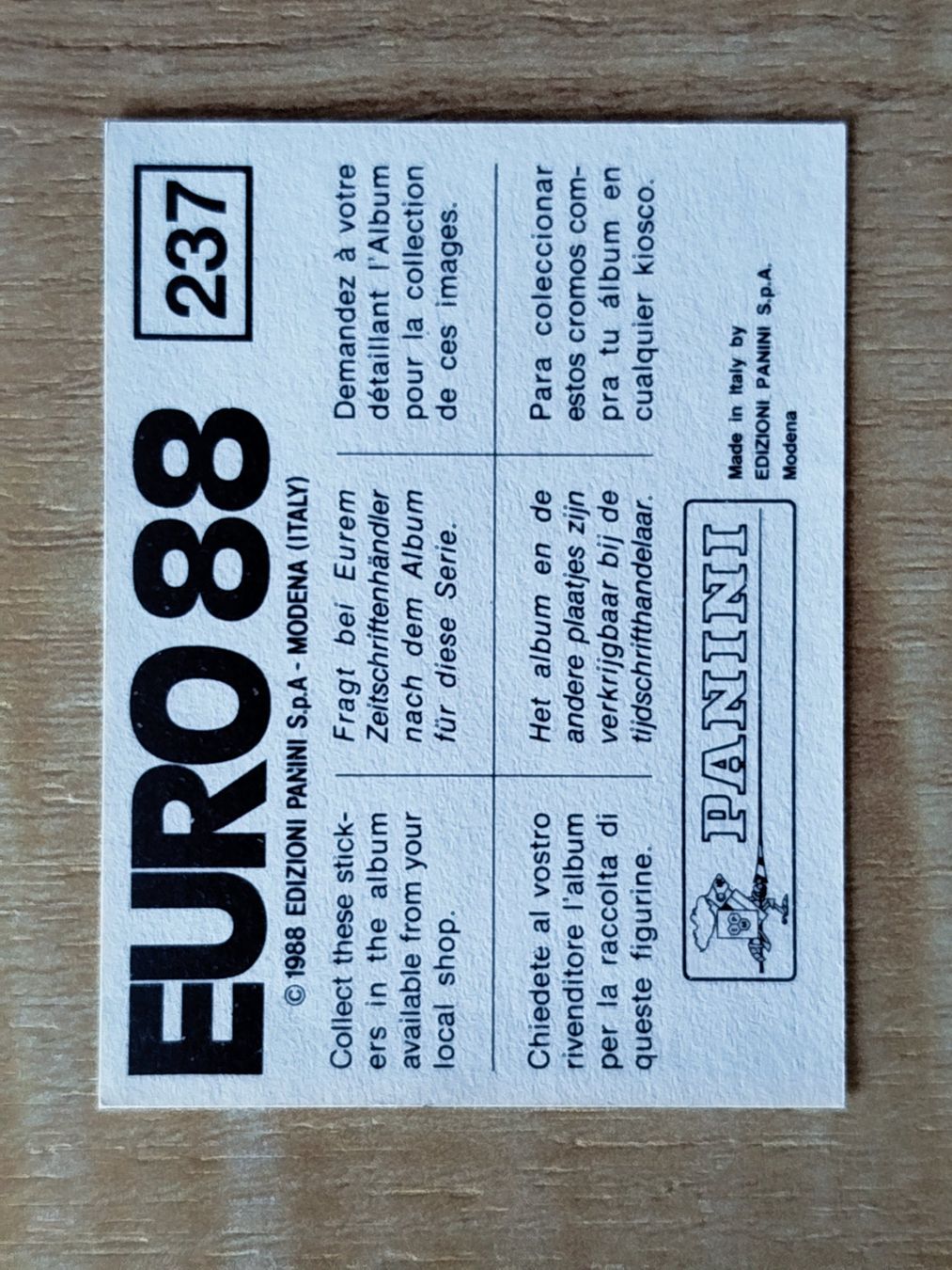 Panini Sammelbilder & Trading cards: Panini Euro 1988 Einzelsticker Nr. 237 – Gebraucht aus Kloten von collectverse 1