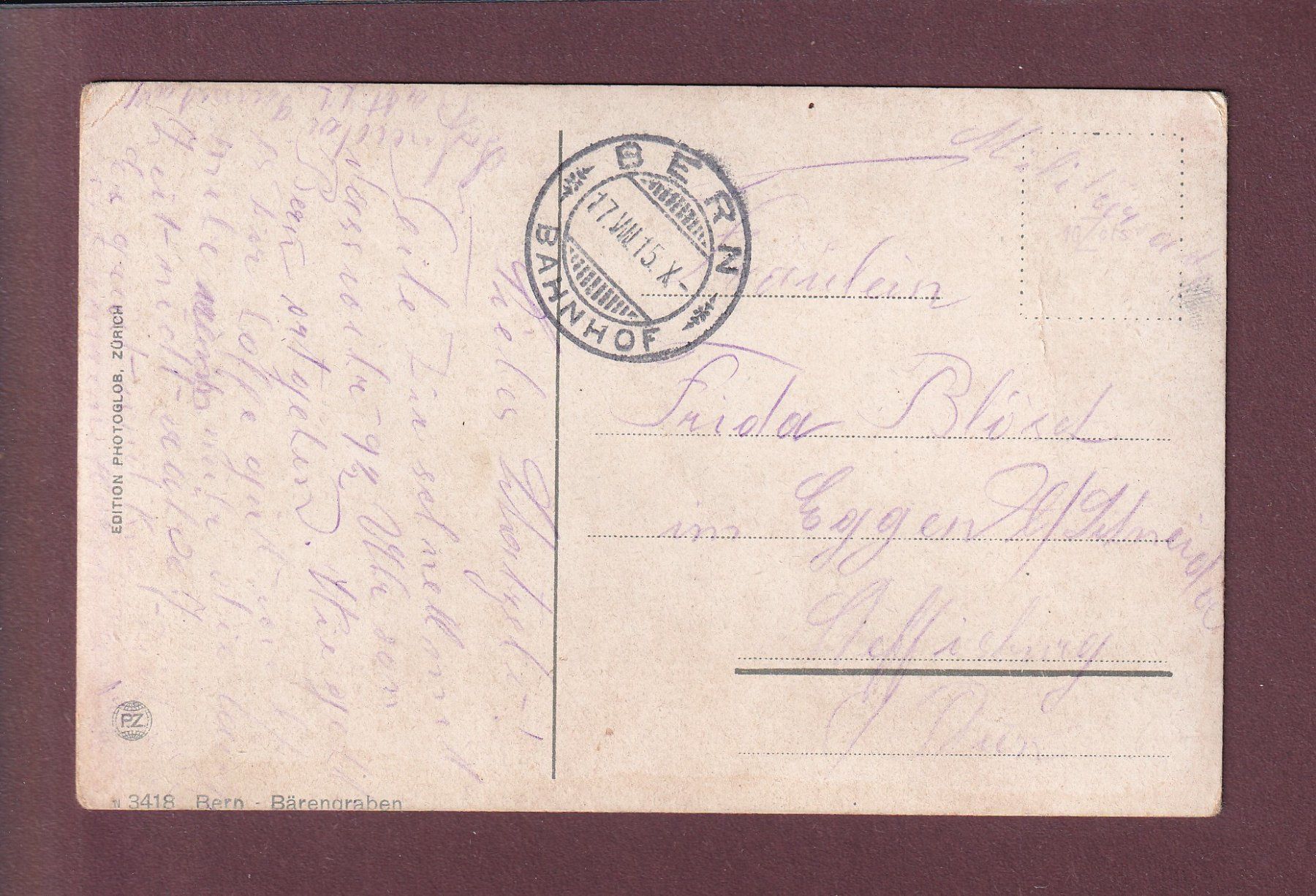 Ansichtskarten: BERN - Bärengraben - 1915 // Eckbug // – Gebraucht aus Pully von nicecards 1