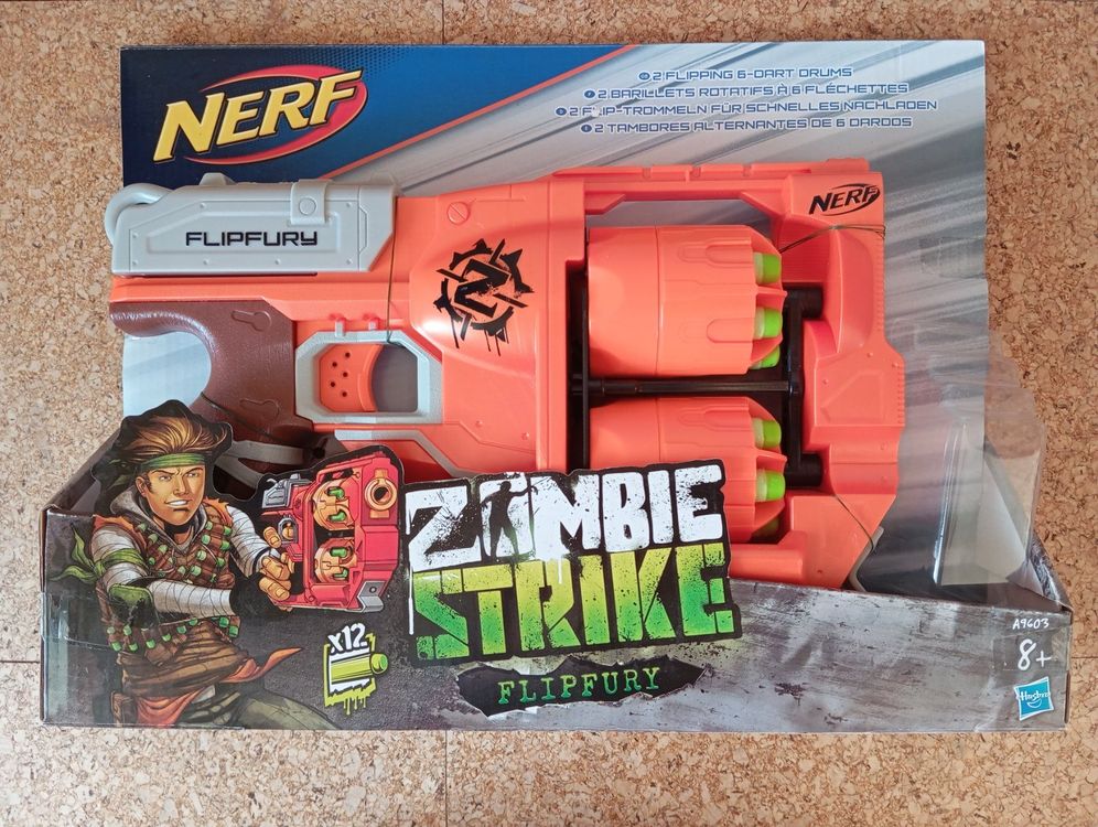 Nerf Zombie Flipfury – Pistolet à 2 Barillets Rotatifs – 12 Fléchettes Incluses – Double Gâchette Pour Action Rapide