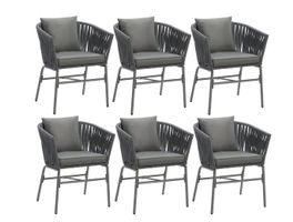 6er Set Gartenstühle Edel Look Geflecht im Rope-Design