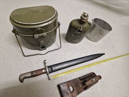 Bajonett Militär Feldflasche und Gamelle CH-Armee 1940