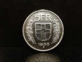 5 Franken Silber 1933 Fünfliber Münze
