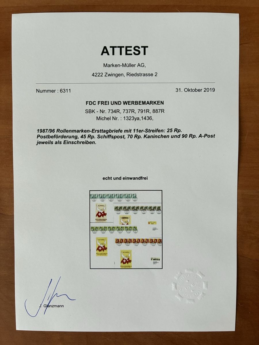 Tutti i francobolli: 4 Rollenmarken-Ersttagsbriefe, 11er-Streifen – Usato da Basel venduto da luginbhl1431 6