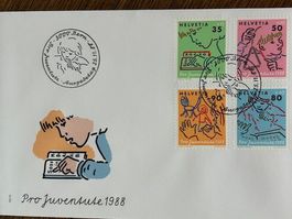 🤸🧑‍🤝‍🧑 Pro Juventute Satz FDC 1988 Schulkind Nr.:307-310