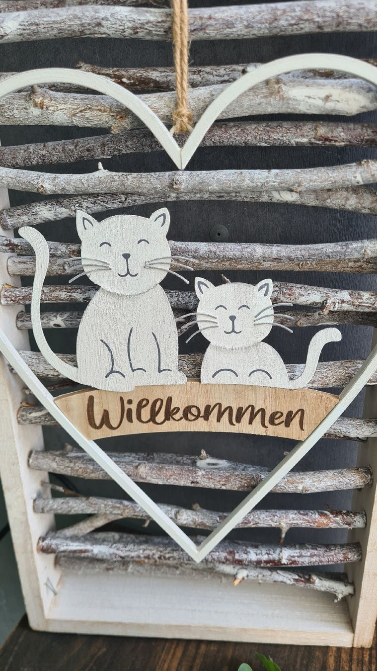 Tutte le decorazioni: Herz gross Willkommen  mit Katzen – Nuovo e nell'imballaggio originale da Böttstein venduto da decodor-angi 1