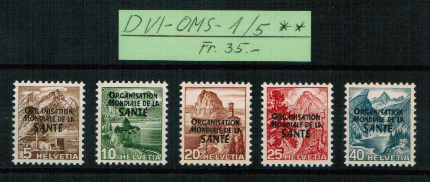 Tutti i francobolli: DVI - OMS - Satz 1-5 ** postfrisch – Nuovo (secondo la descrizione) da Bern venduto da peri02