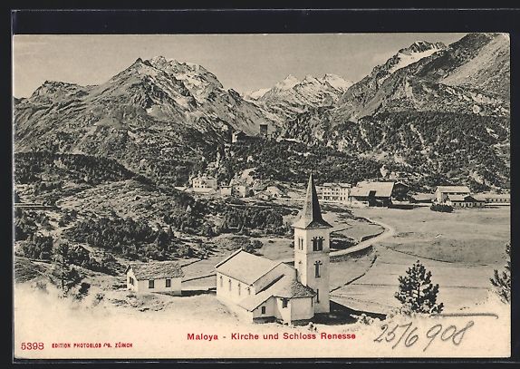Cartoline postali: AK Maloja, Kirche u. Schloss Renesse – Usato da Berlin venduto da bartko-reher