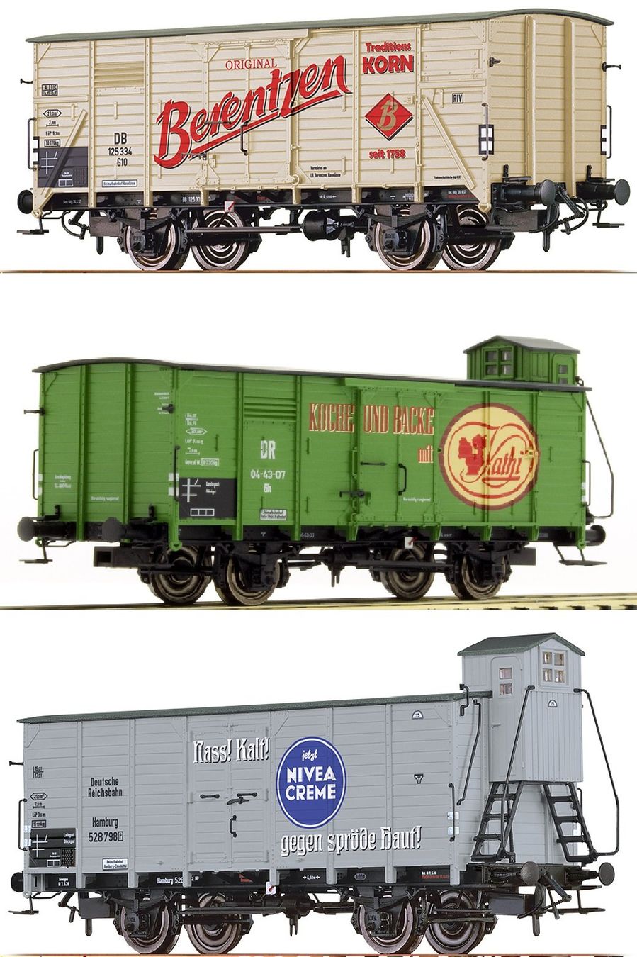 Brawa Modellini di ferrovie: BRAWA Set II - 3 verschiedene Güterwagen – Nuovo e nell'imballaggio originale da Rotkreuz venduto da MOBAHN-1zu87
