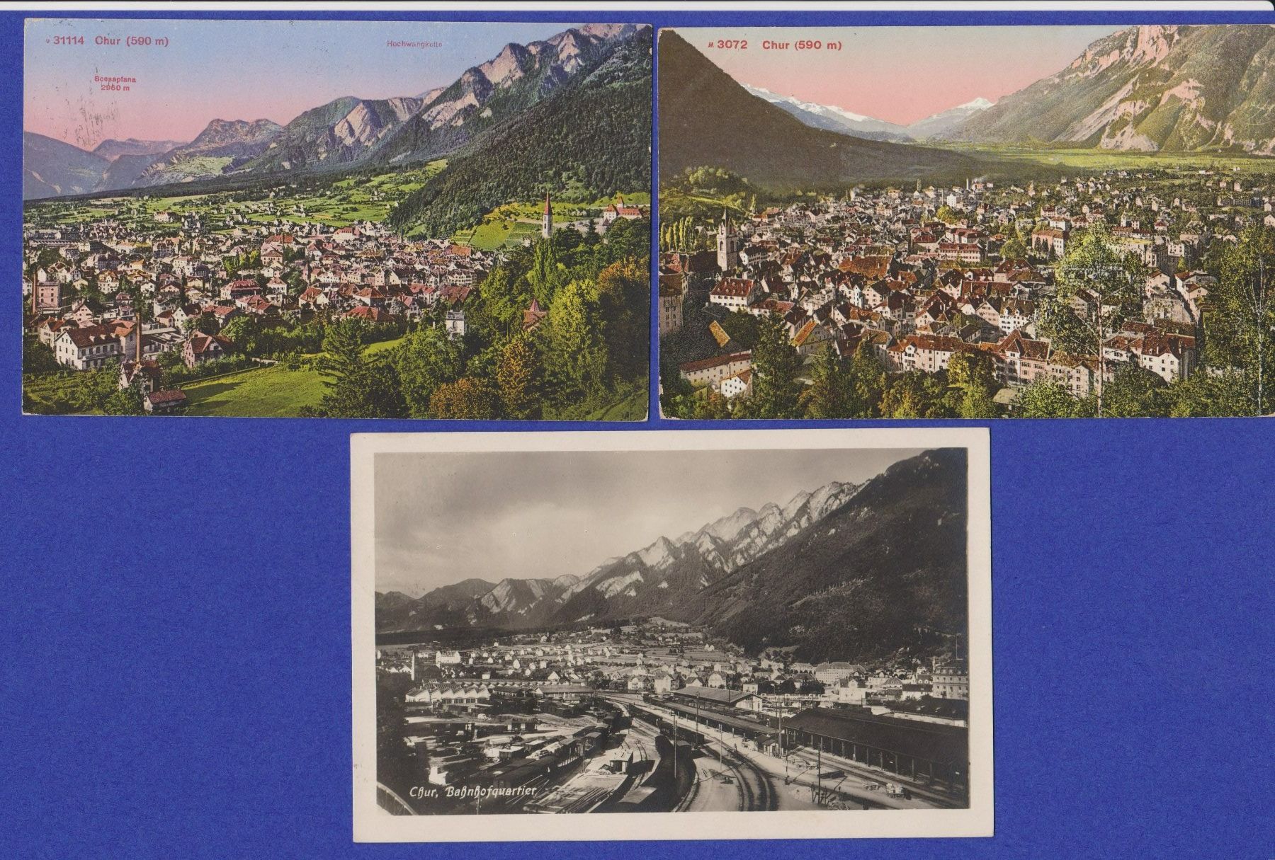 Ansichtskarten: Chur  (+ Bahnhof-Quartier) -  3 alte Ansichtskarten 1920er-J – Gebraucht aus Vitznau von Ropaku