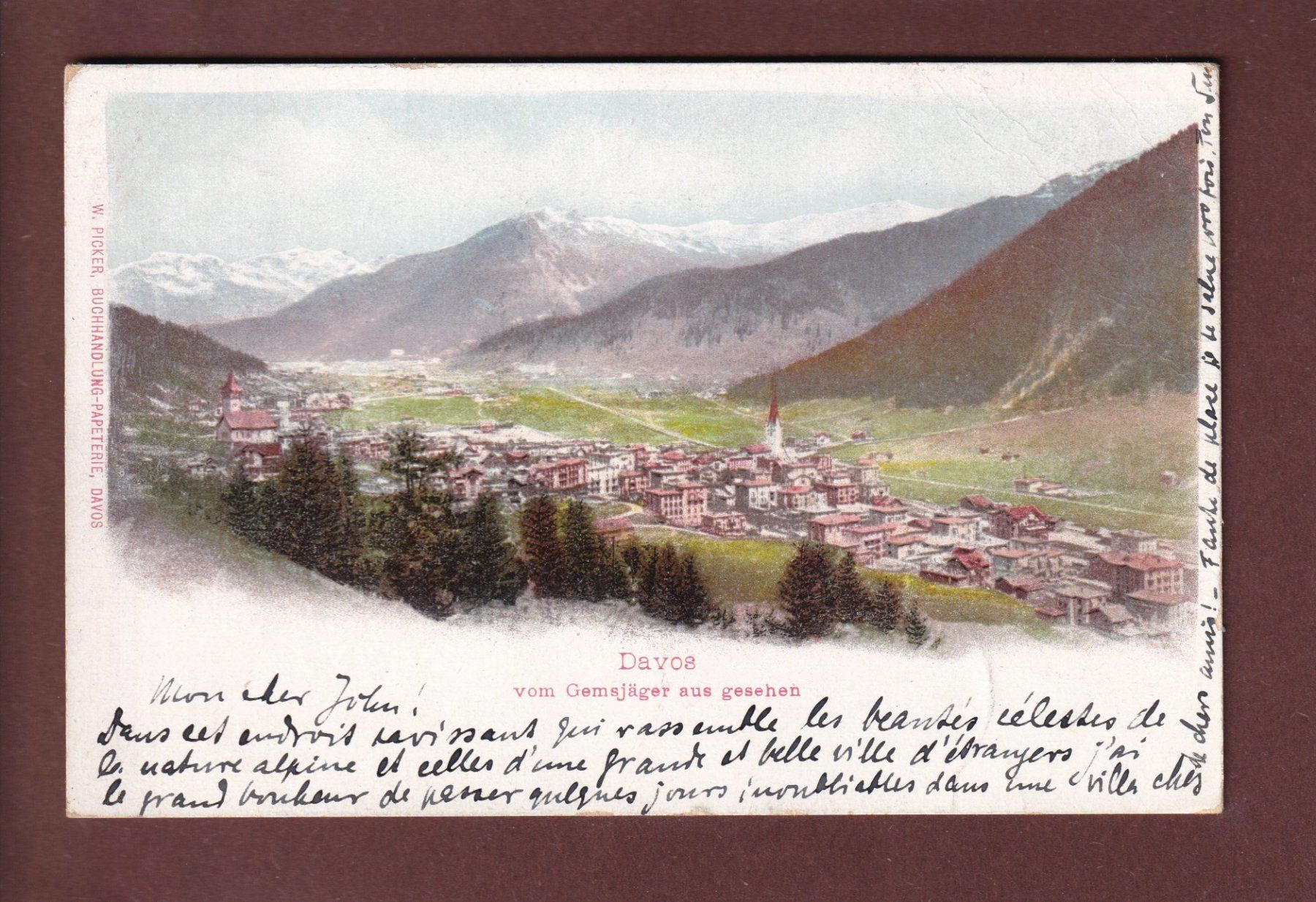 Cartoline postali: DAVOS vom Gemsjäger - 1900 UPU – Usato da Pully venduto da nicecards