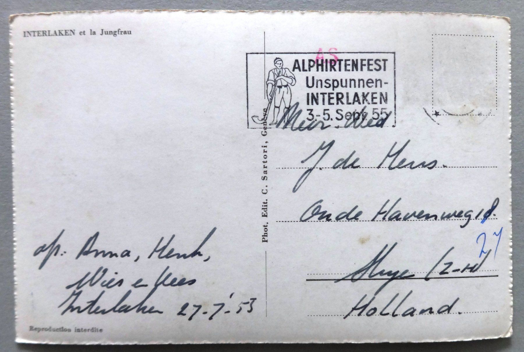 Cartoline postali: Interlaken und Jungfrau – Difettoso da Fétigny venduto da Billy2miny 1