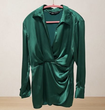 ZARA Satin Kleid Smaragdgrün Gr. M