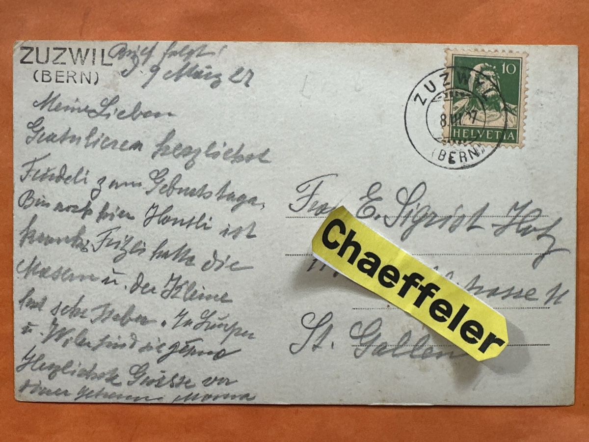 Cartoline postali: 1927 Zuzwil BE, selten! – Usato da Zürich venduto da Chaeffeler 1