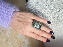 Vintage Ring, Silber green Serpentin Stein (56)