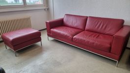 Sofa Leder rot inkl Hocker
