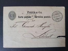 1880, Postkarte von Aarau nach Leibstatt