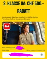 CHF 500.- Gutschein für ein SBB Generalabonnement GA
