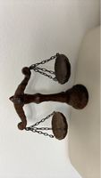 Antike Waage aus Holz, ca. 29 cm hoch, Dekorationsobjekt